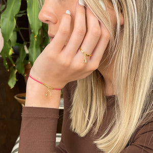 Wishbone String Bracelet (Innuendo Pink) - Gold